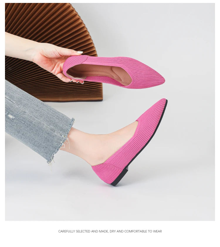 Women's flat shoes with pointed soft knitted sole breathable and comfortable shoes Spring and Autumn 2024 new model