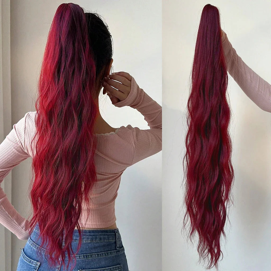 Synthetic  32”Claw Ponytail Extension Straight Hair Water Wave Clip In Hair Extensions Soft Natural Multi-Gift Preference