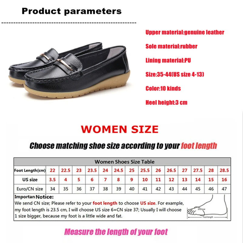 WOIZGIC Women's Mother Ladies Woman Female Genuine Leather Shoes Flats Loafers Platform Bling Slip On Moccasins Plus Size 43 44