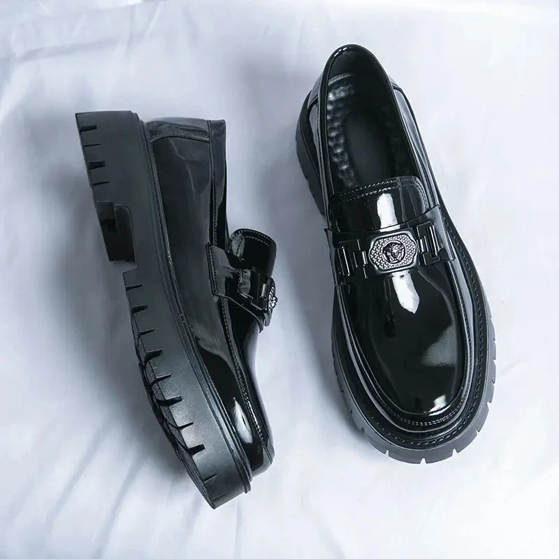 Dress Shoes Men Black PU Thick Sole Wear-resistant Casual Business Loafers European Social Shoes Size 38-45 Men Shoes