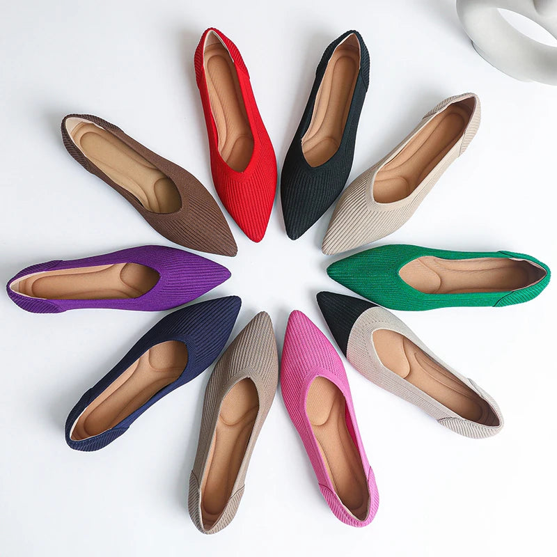 Women's flat shoes with pointed soft knitted sole breathable and comfortable shoes Spring and Autumn 2024 new model