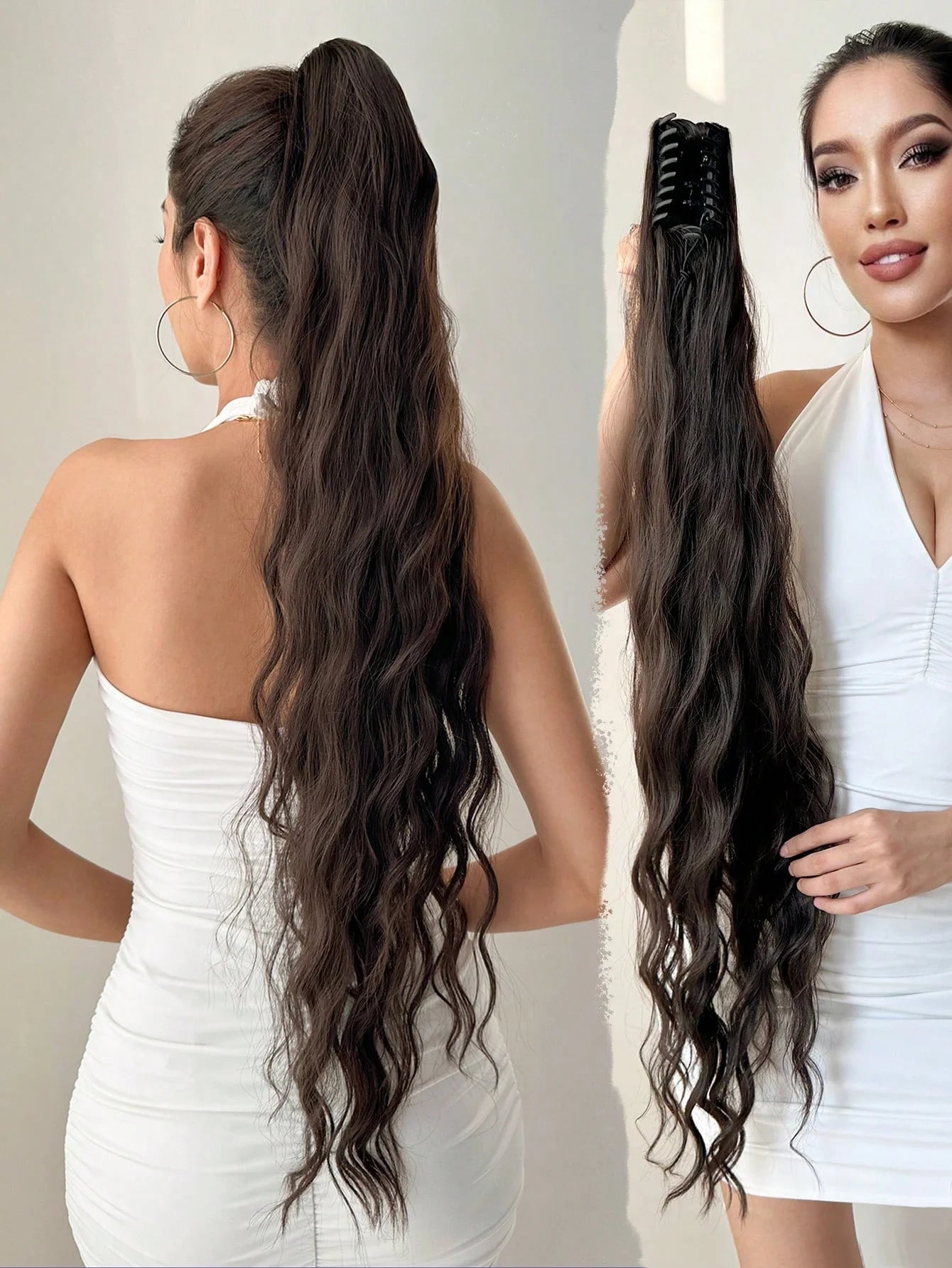 Synthetic  32”Claw Ponytail Extension Straight Hair Water Wave Clip In Hair Extensions Soft Natural Multi-Gift Preference