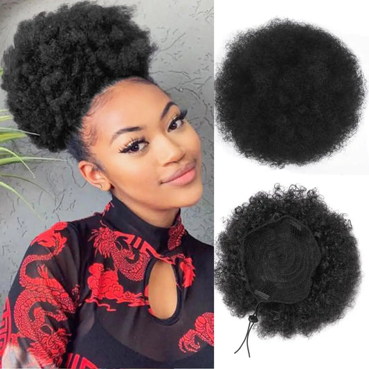 Afro Puff Drawstring Ponytail for Black Women Short Kinky Curly Afro Ponytail Synthetic Hair Puffs Afro Bun Ponytail