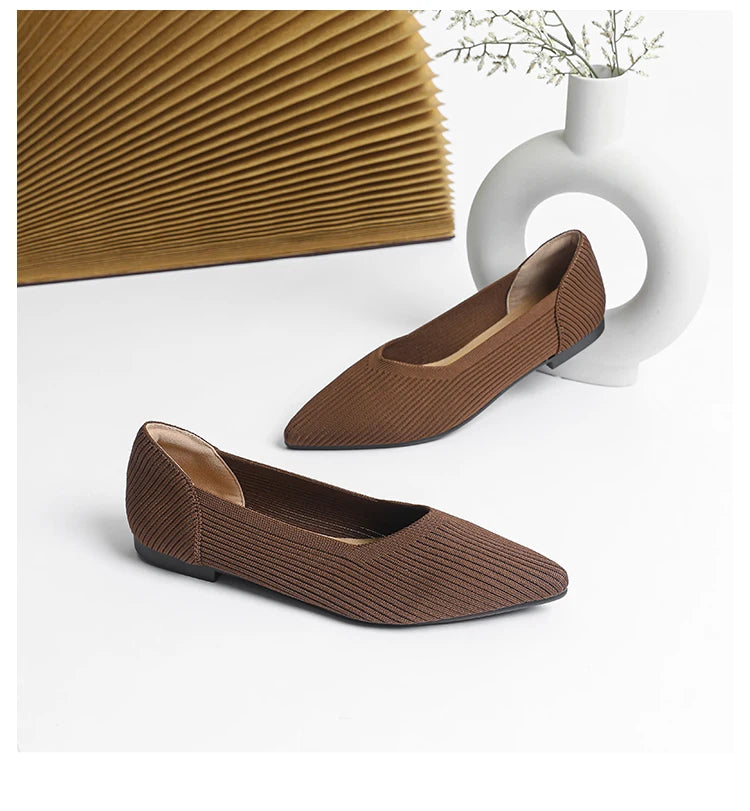 Women's flat shoes with pointed soft knitted sole breathable and comfortable shoes Spring and Autumn 2024 new model
