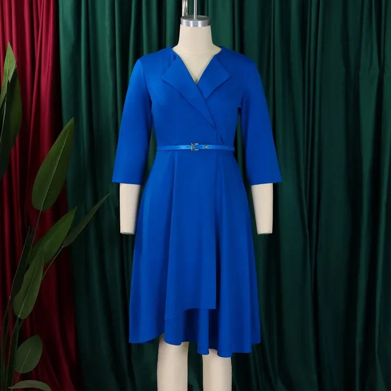 2025 Elegant Church Dresses for Women 3/4 Sleeve A Line With Waist Belt Classy Modest African Female Gowns Office Ladies Event