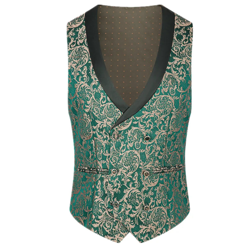 Men High Quality Wedding Jacquard Suits Fashion Male Business Social Dance Party Dress Blazers and Pant with Vest