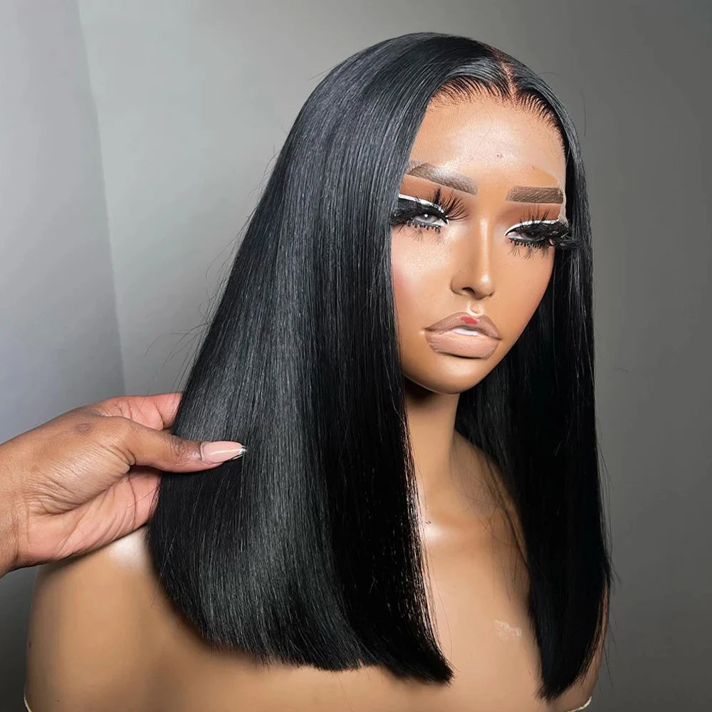 Bob Wig Human Hair 13X4 Lace Front Wig 180% Density Short Straight Frontal Bob Wig Transparent Lace Pre Plucked With Baby Hair