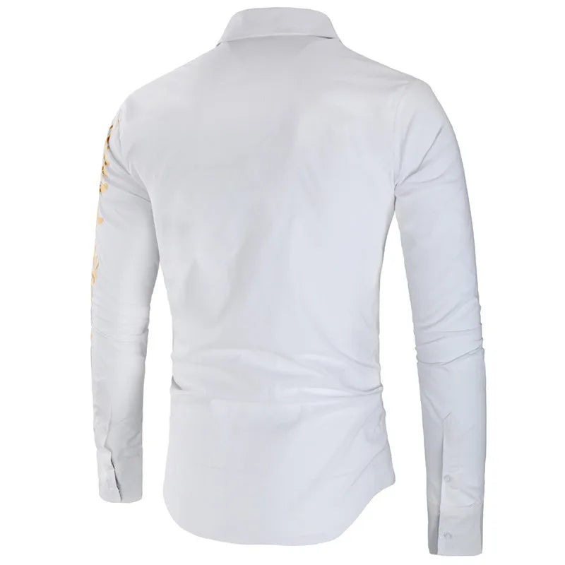 2024 Men's Brand Shirt, Luxury Gold High Quality Long Sleeve Shirts, Business White Black Men Dress Prom Social Print Shirts