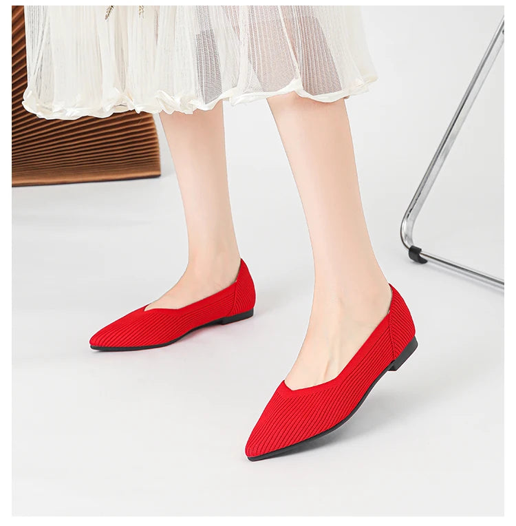 Women's flat shoes with pointed soft knitted sole breathable and comfortable shoes Spring and Autumn 2024 new model