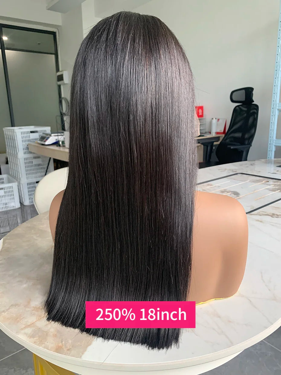 Raw Hair Vietnamese 250 Density 100 Human Hair Lace Frontal Wigs Straight Natural Black 13x6 Bob Wig Lace Front Human Hair Wigs