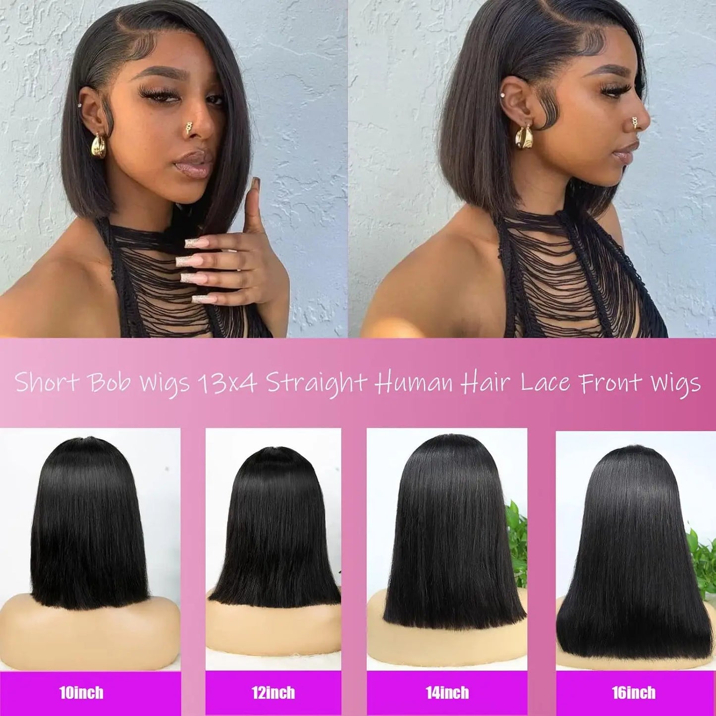 Bob Wig Human Hair 13X4 Lace Front Wig 180% Density Short Straight Frontal Bob Wig Transparent Lace Pre Plucked With Baby Hair