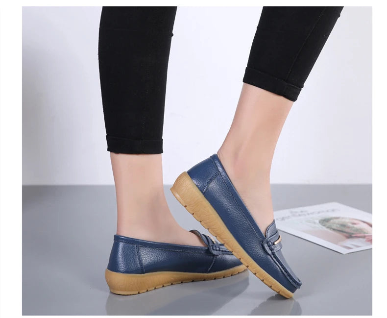 WOIZGIC Women's Mother Ladies Woman Female Genuine Leather Shoes Flats Loafers Platform Bling Slip On Moccasins Plus Size 43 44