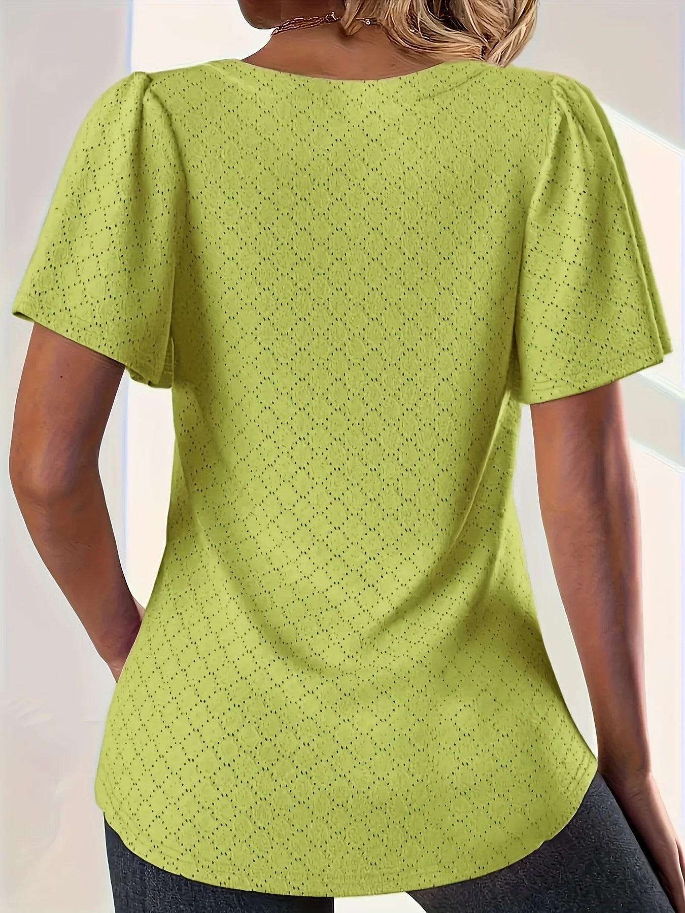 Plus size spring and summer fashionable and elegant hollow tops for women office wear loose ruffle sleeves versatile tops for