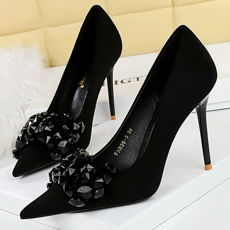 BIGTREE Shoes 2025 Rhinestone Women Pumps Bowknot High Heels Luxury Gemstone Banquet Shoes Stilettos Heels 9 Cm Ladies Shoes