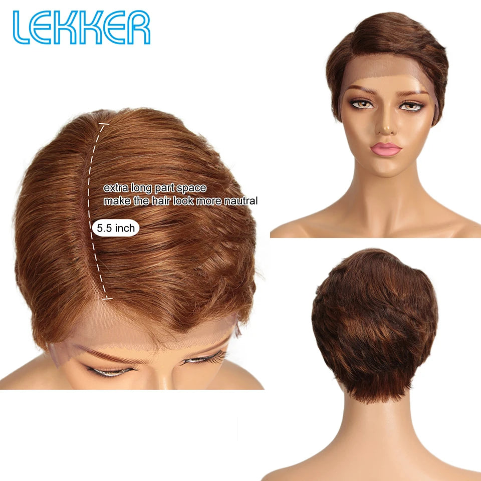 Lekker Wear to go Short Pixie Cut 13X6x1 Part Lace Front Human Hair Wigs For Women Glueless Brazilian Remy Hair Colored Bob Wigs