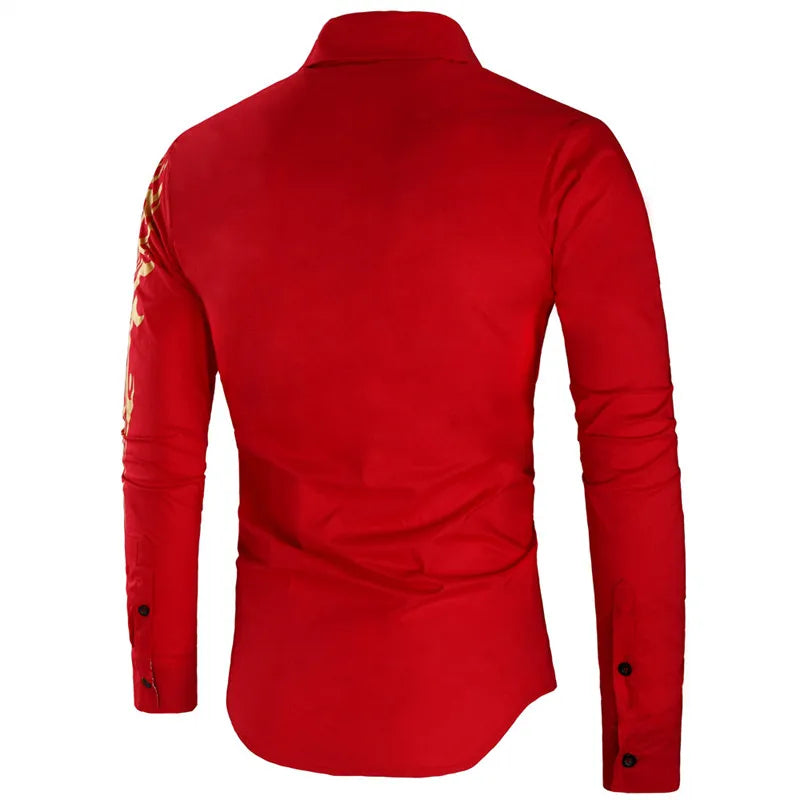 2024 Men's Brand Shirt, Luxury Gold High Quality Long Sleeve Shirts, Business White Black Men Dress Prom Social Print Shirts