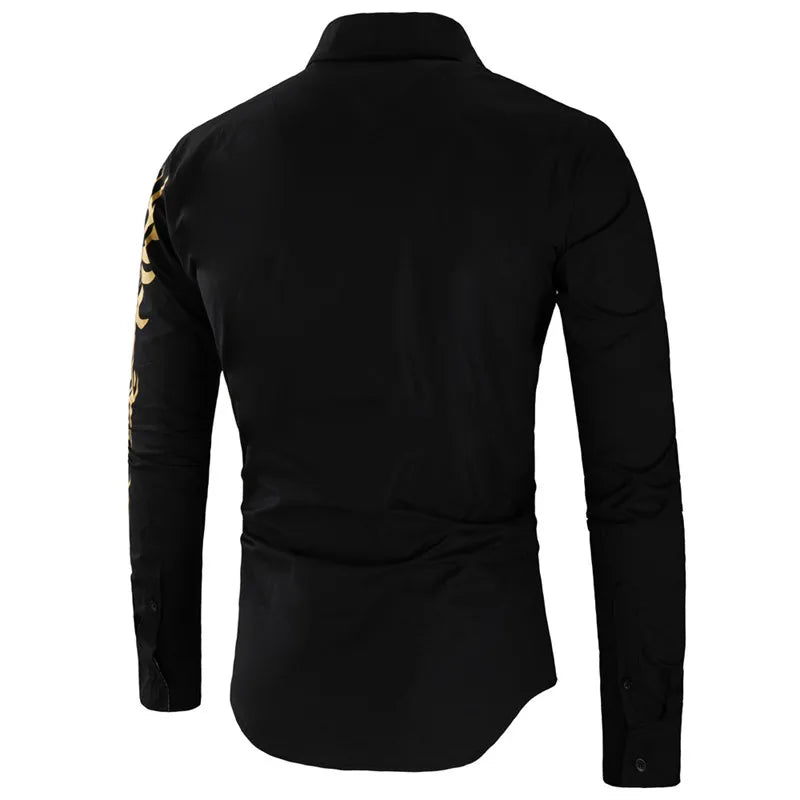 2024 Men's Brand Shirt, Luxury Gold High Quality Long Sleeve Shirts, Business White Black Men Dress Prom Social Print Shirts