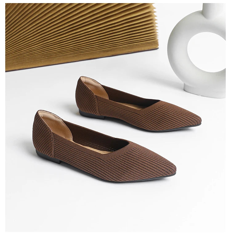 Women's flat shoes with pointed soft knitted sole breathable and comfortable shoes Spring and Autumn 2024 new model