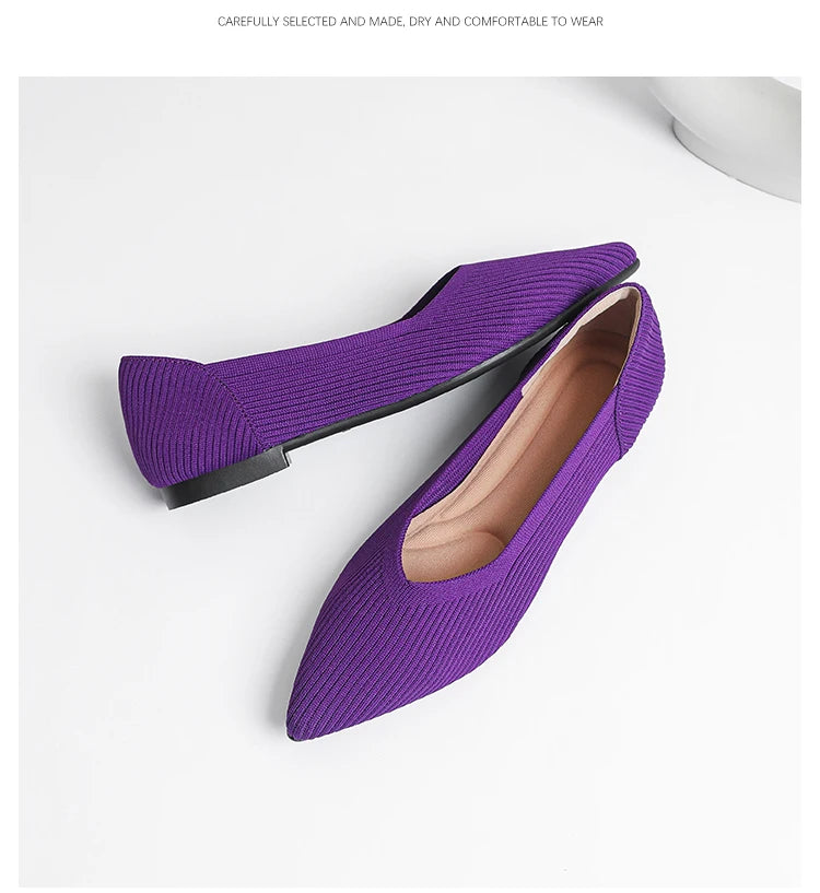 Women's flat shoes with pointed soft knitted sole breathable and comfortable shoes Spring and Autumn 2024 new model