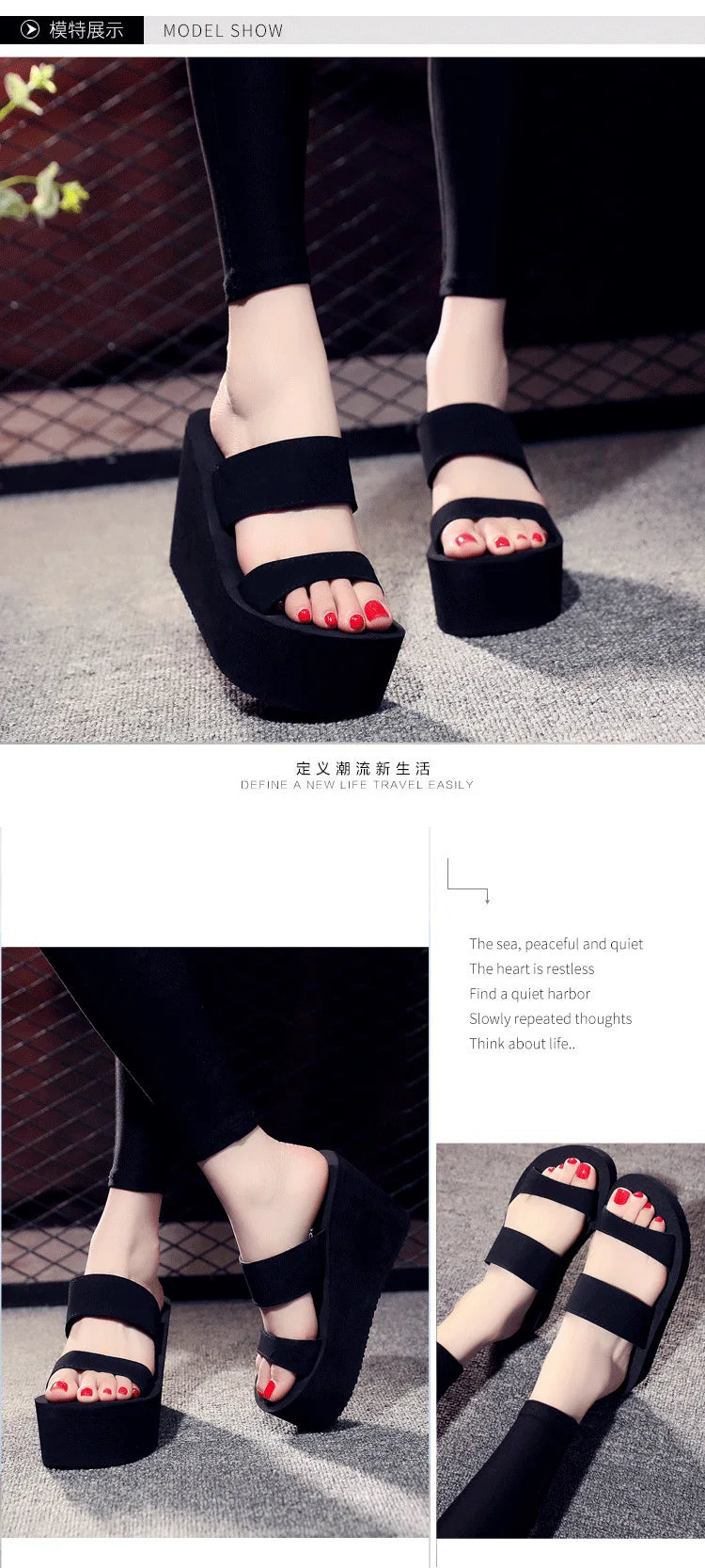9cm Heel Platform Slippers Women's Sandals Soft EVA Black color Ladies Fashion Slides Thick Sole Summer Shoes Woman Flip Flops