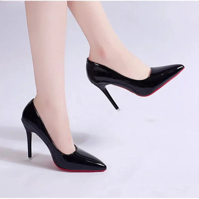 Women Pumps Fashion Patent Leather High Heels Black Pink White Shoes Women Wedding Shoes Ladies Stiletto Red Sole Heels 42 43