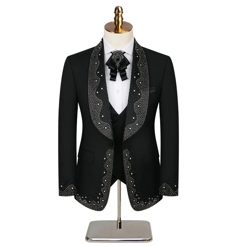 2024 High-grade Light Luxury Mens Suits Set 3 Pieces, Wedding Host Banquet Performance Party Blazer Dress with Pants Vest, S-3XL