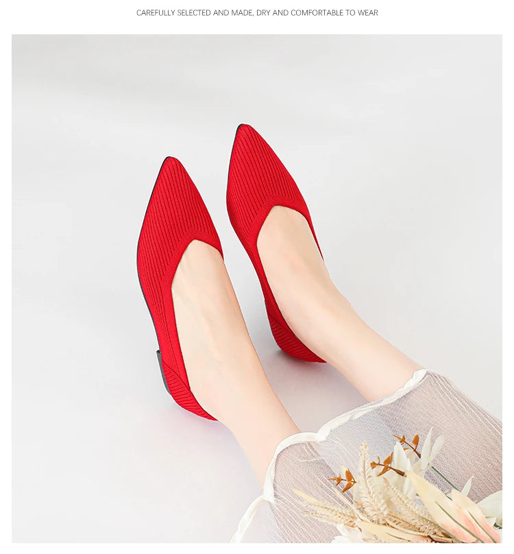 Women's flat shoes with pointed soft knitted sole breathable and comfortable shoes Spring and Autumn 2024 new model