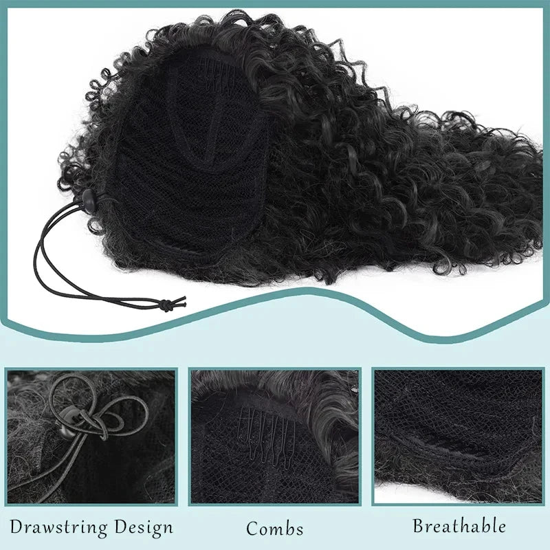 Synthetic Drawstring Ponytail Extension Deep Curly Heat Resistant Instant Clip Afro Kinky Curly Hair Pieces for Women