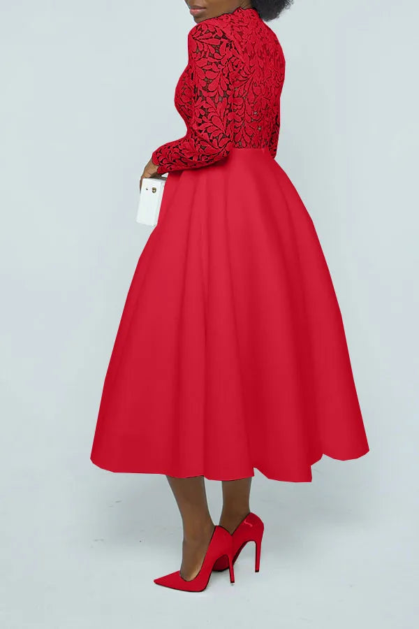 Women Long Dress A Line Dresses Lace Floral Party Night Wedding Mock Neck White Prom Hight Waist Slim Elegant Maxi Vestidos