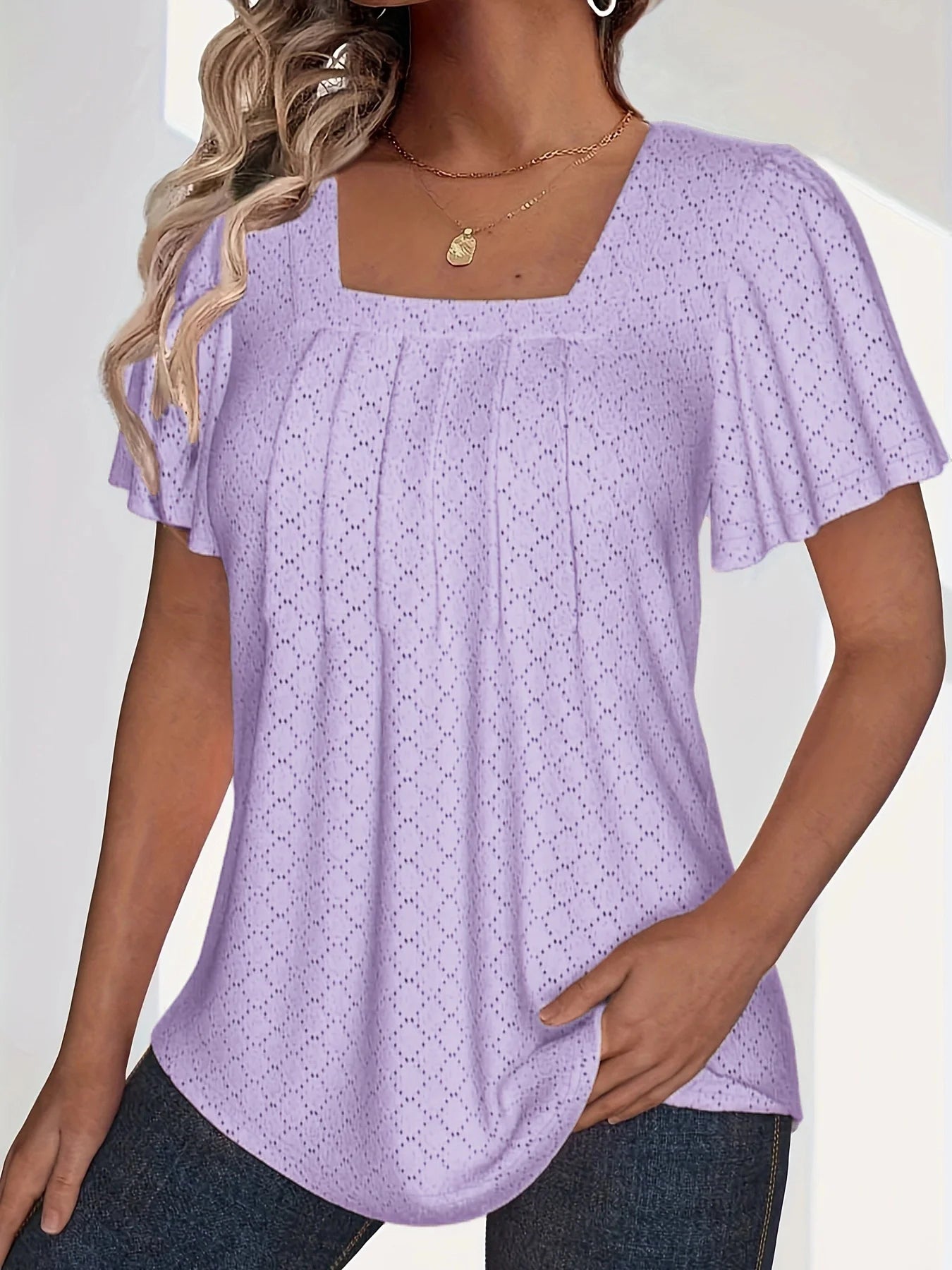 Plus size spring and summer fashionable and elegant hollow tops for women office wear loose ruffle sleeves versatile tops for