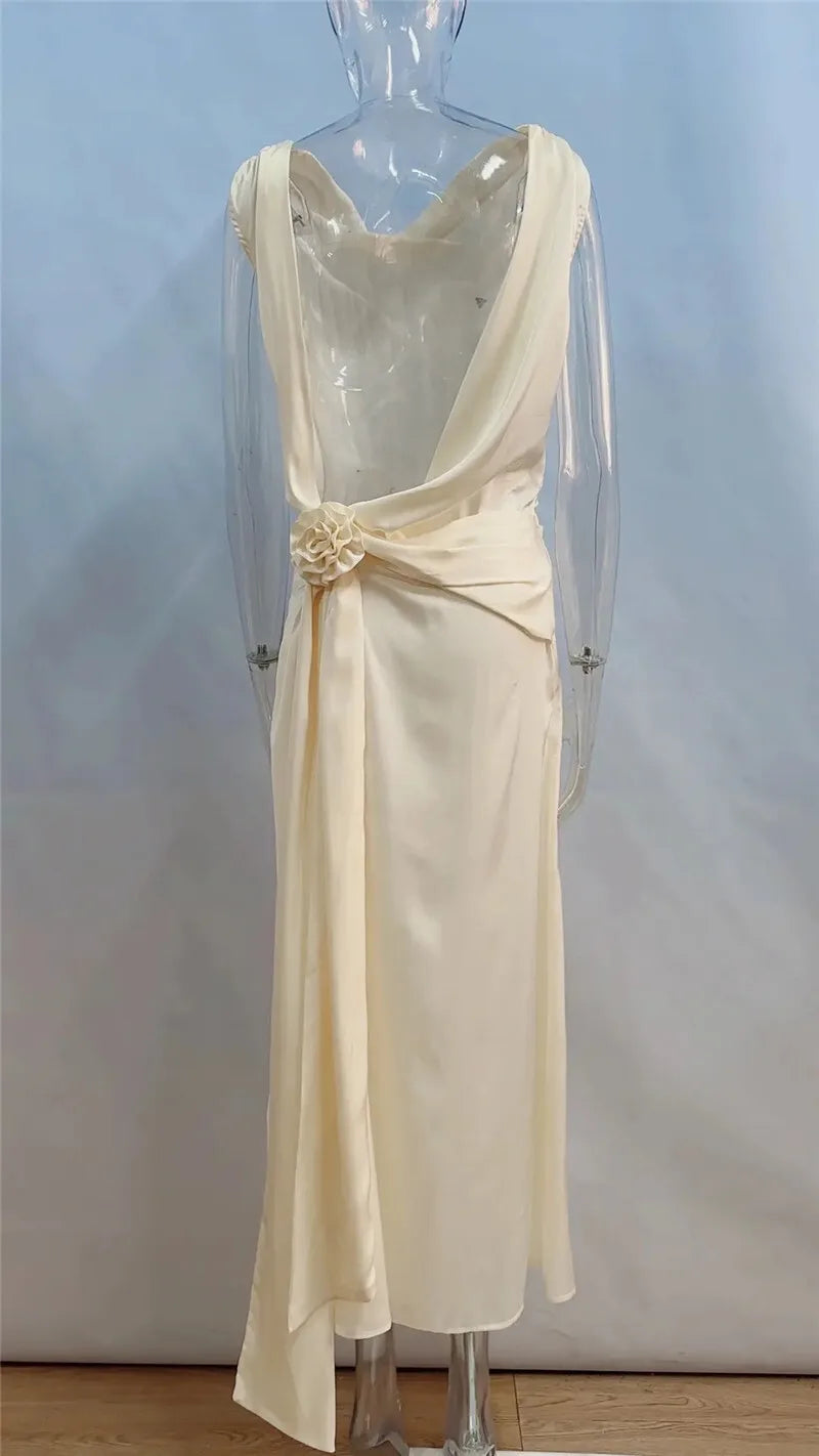 Mozision Satin Backless Sexy Maxi Dress For Women Elegant Rose Thigh High Split Beach Holiday Long Dress Gorgeous Club Gown