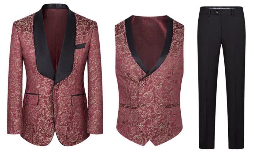 Men High Quality Wedding Jacquard Suits Fashion Male Business Social Dance Party Dress Blazers and Pant with Vest
