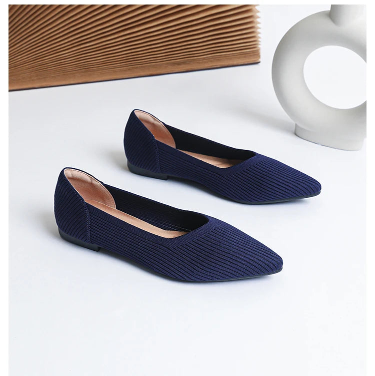 Women's flat shoes with pointed soft knitted sole breathable and comfortable shoes Spring and Autumn 2024 new model