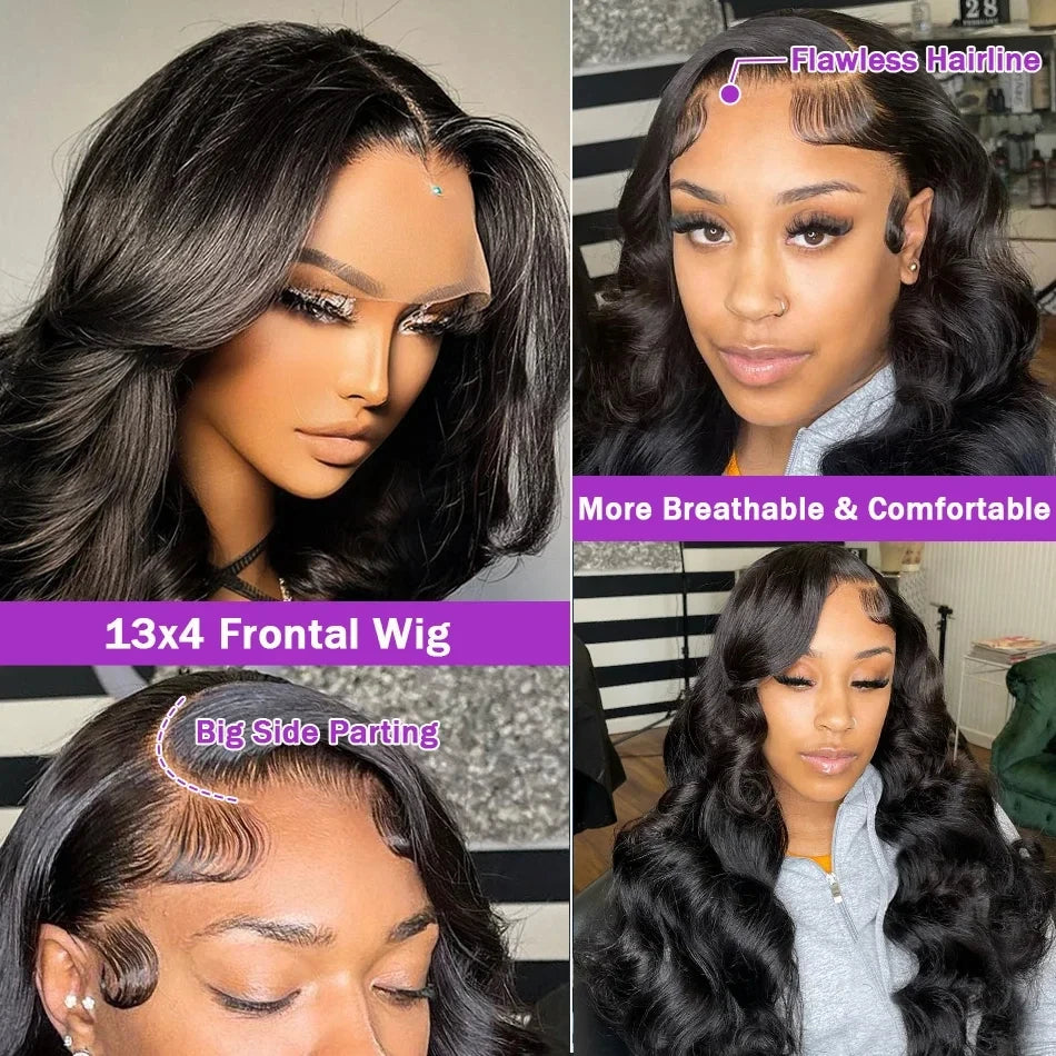 30 inch 7x6 100% glueless wigs human hair Brazilian Body Wave 13x6 hd transparent closure lace front wig human hair 250Density