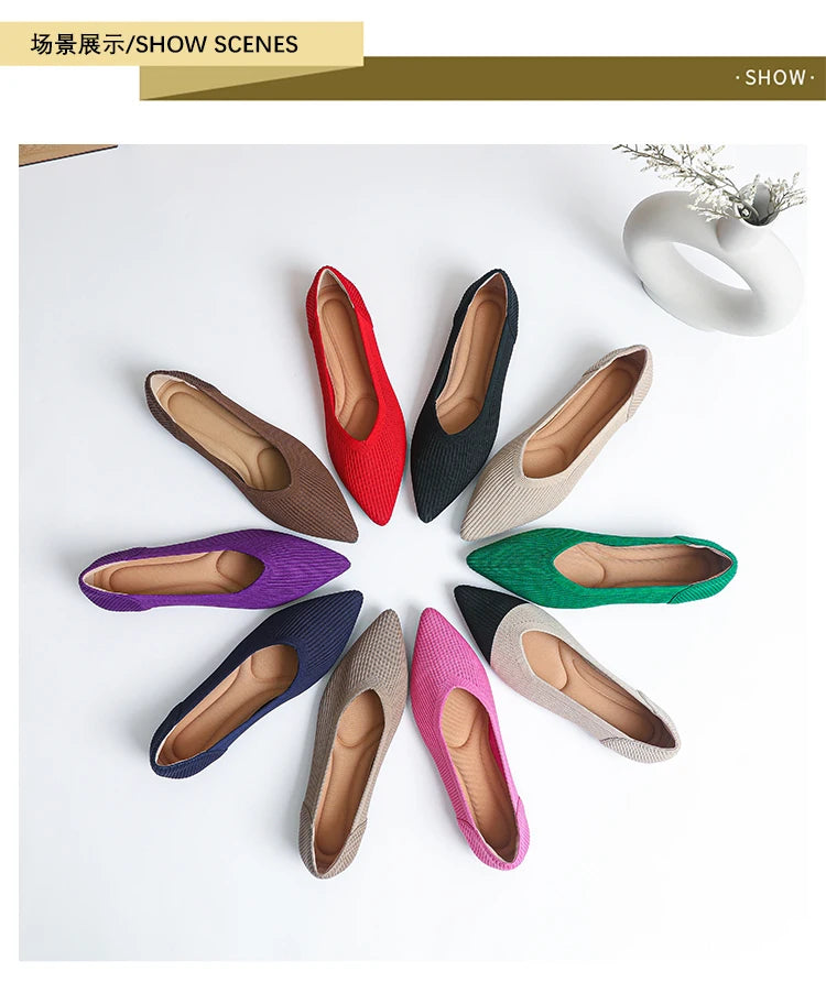 Women's flat shoes with pointed soft knitted sole breathable and comfortable shoes Spring and Autumn 2024 new model