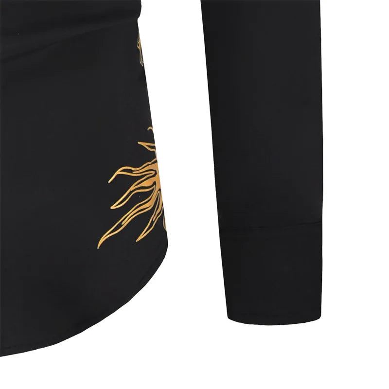 2024 Men's Brand Shirt, Luxury Gold High Quality Long Sleeve Shirts, Business White Black Men Dress Prom Social Print Shirts