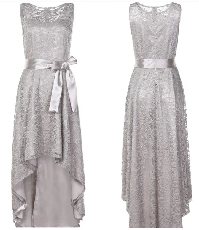 2025 Women's Wedding Bridesmaid Dress Elegant Lace Evening Sweet Party Dress Plus Size Slim High Waist Bow Maxi Dresses Female