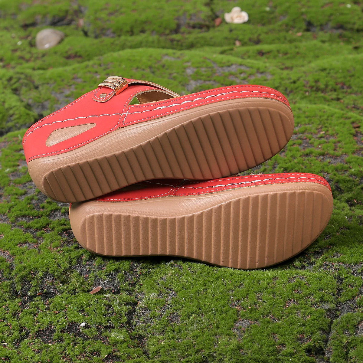 Women Wedge Platform Slippers 2025 Summer New Clip Toe Orthopedic Arch Support Sandals Pu Leather Non-Slip Soft Shoes Flip Flops