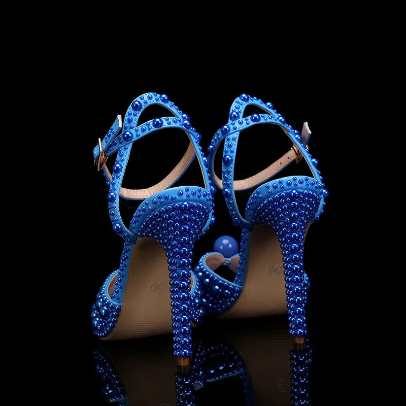 2024 Autumn New Fish Mouth High Heels Slim Heels Shallow Mouth Water Diamond Pearl Women's Single Shoes Wedding Wedding Shoes