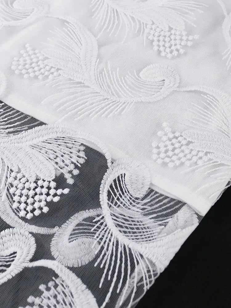 Elegant Women White Lace Dress Puff Sleeve Embroidery Pencil Dress Large Size 4XL Ladies Wedding Birthday Dinner Evening Clothes