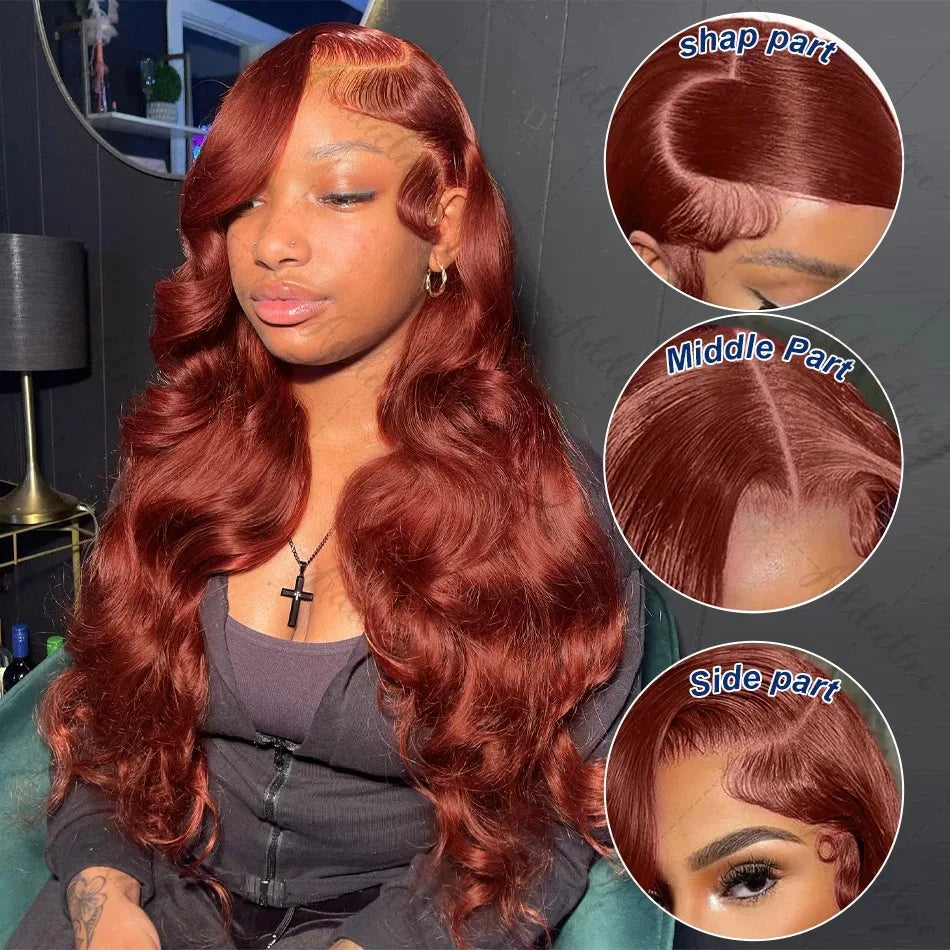 13x4 Reddish Brown Body Wave Lace Frontal Human Hair Wig HD Lace Frontal Wig Human Hair Wig Pre Plucked Brazilian Remy Hair