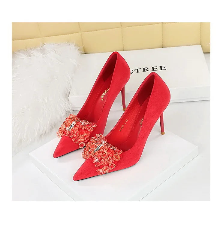 BIGTREE Shoes 2025 Rhinestone Women Pumps Bowknot High Heels Luxury Gemstone Banquet Shoes Stilettos Heels 9 Cm Ladies Shoes
