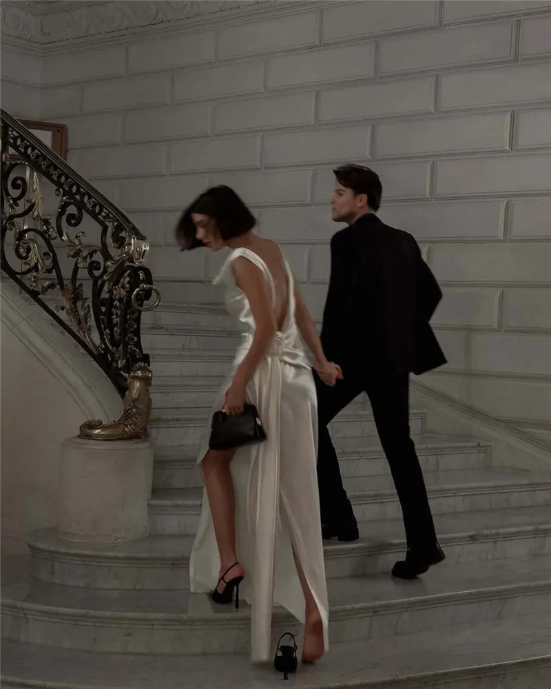 Mozision Satin Backless Sexy Maxi Dress For Women Elegant Rose Thigh High Split Beach Holiday Long Dress Gorgeous Club Gown