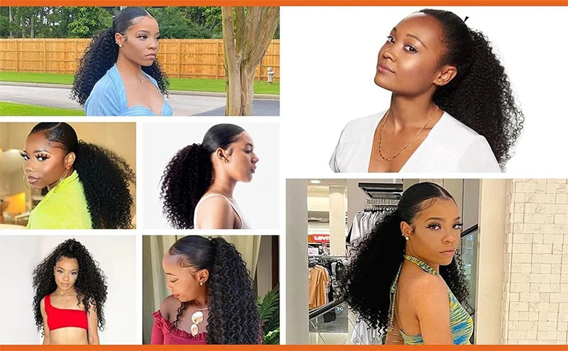 Synthetic Drawstring Ponytail Extension Deep Curly Heat Resistant Instant Clip Afro Kinky Curly Hair Pieces for Women