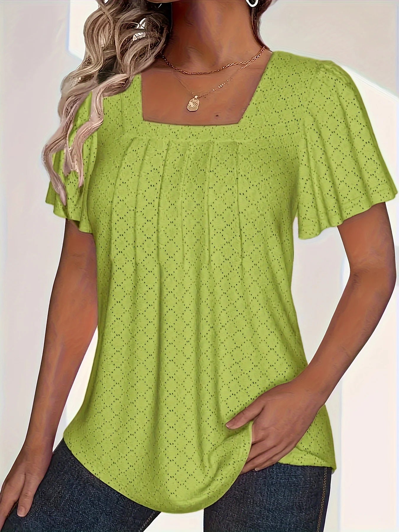 Plus size spring and summer fashionable and elegant hollow tops for women office wear loose ruffle sleeves versatile tops for