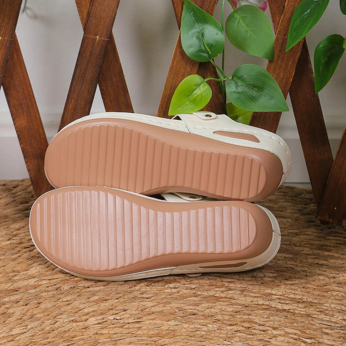 Women Wedge Platform Slippers 2025 Summer New Clip Toe Orthopedic Arch Support Sandals Pu Leather Non-Slip Soft Shoes Flip Flops