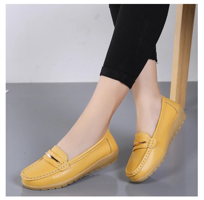 WOIZGIC Women's Mother Ladies Woman Female Genuine Leather Shoes Flats Loafers Platform Bling Slip On Moccasins Plus Size 43 44