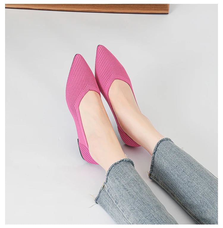 Women's flat shoes with pointed soft knitted sole breathable and comfortable shoes Spring and Autumn 2024 new model