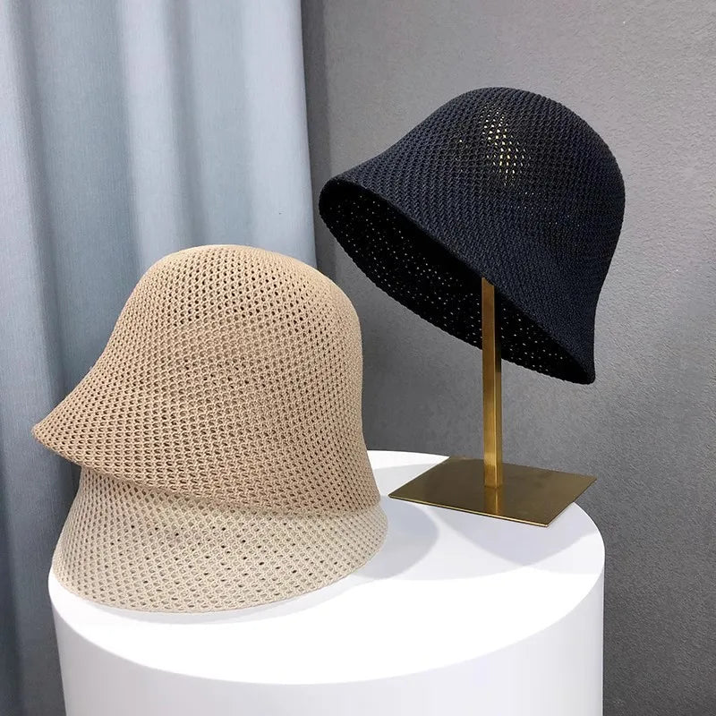 Women Bucket Hat Summer Hollow Out Thin Breathable Sun Hat Female Beach Panama Cap Fold Outdoor Japanese Lesure Fishierman Cap