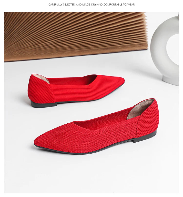 Women's flat shoes with pointed soft knitted sole breathable and comfortable shoes Spring and Autumn 2024 new model